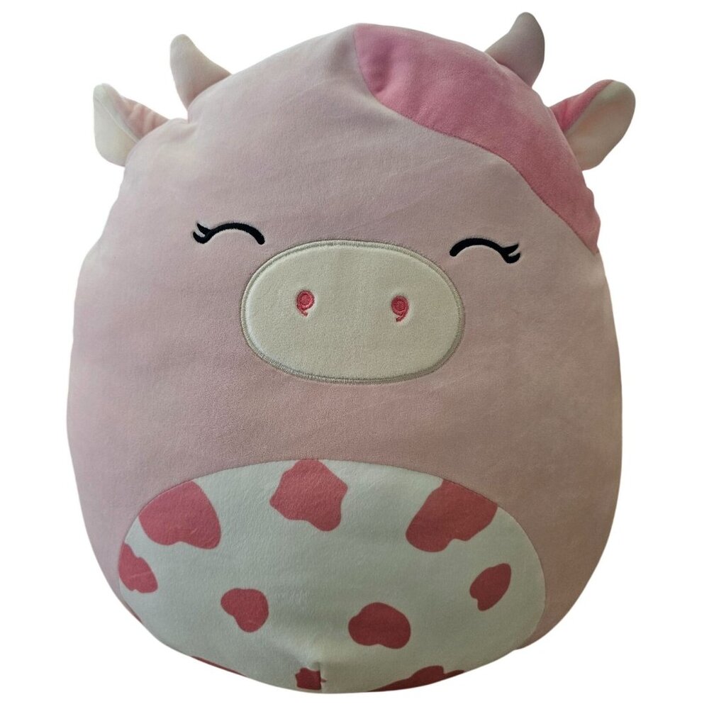 Squishmallows Kellytoy Clay Pink Cow Squishy Soft Plush 16" Spotted Belly White